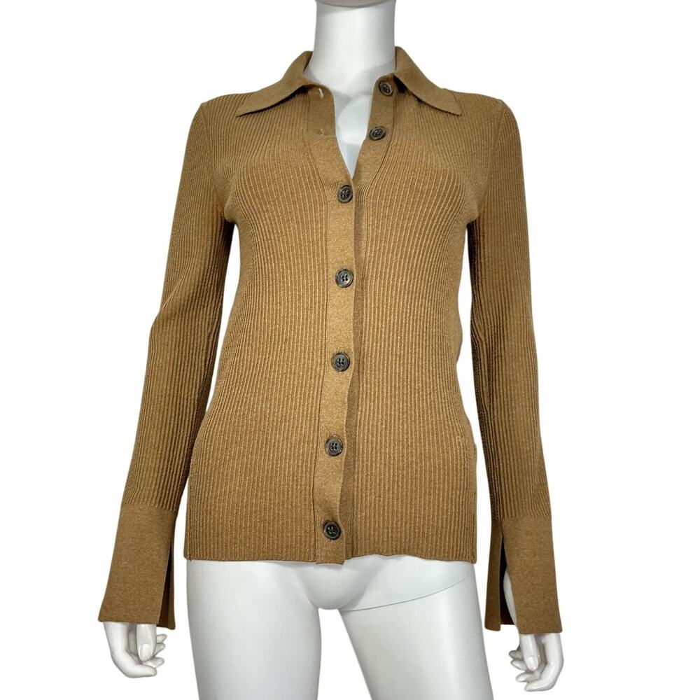 Frame Slim Brown Button Front Cardigan Sweater Size S - Picture 2 of 4